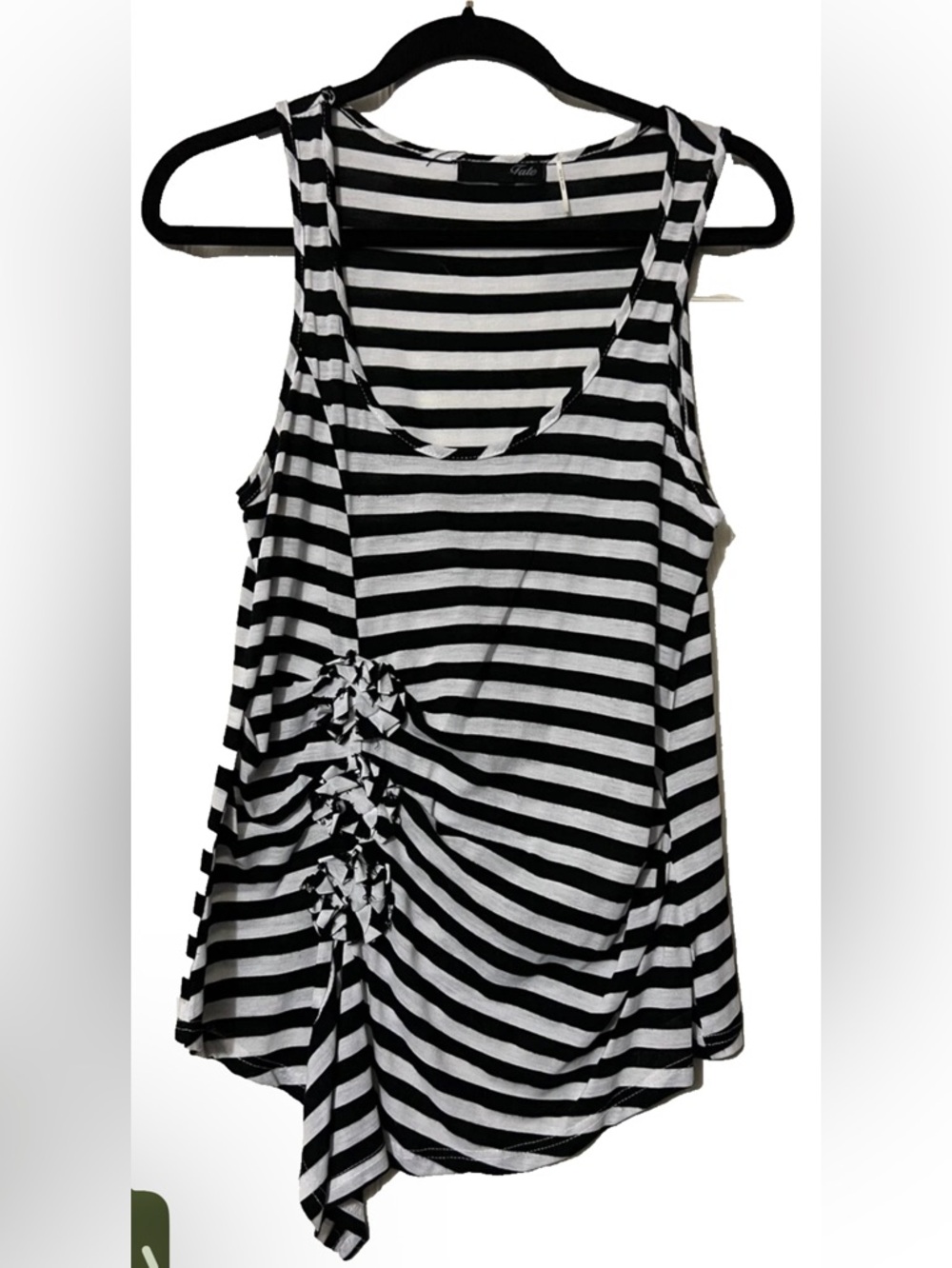 Fate Size M Black & White Striped Floral 3D Accents Tunic Tank Top